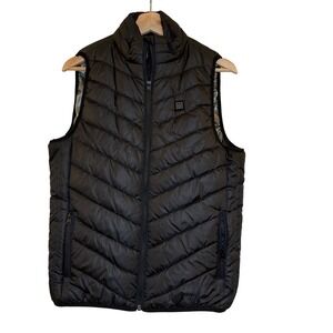 Black USB Heated Puffer Vest Women Medium Chevron Quilt Reflective Lining Zipper